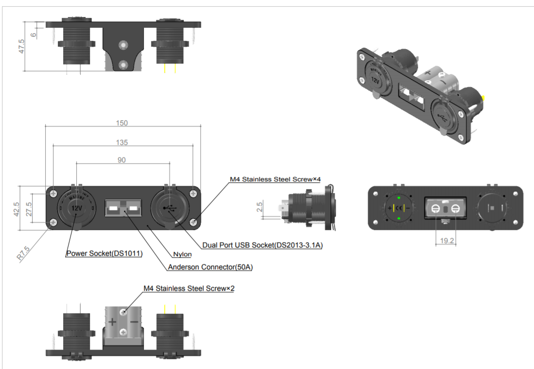 Anderson Connector-50A With USB/power socket Plug Mounting (contact us before order)
