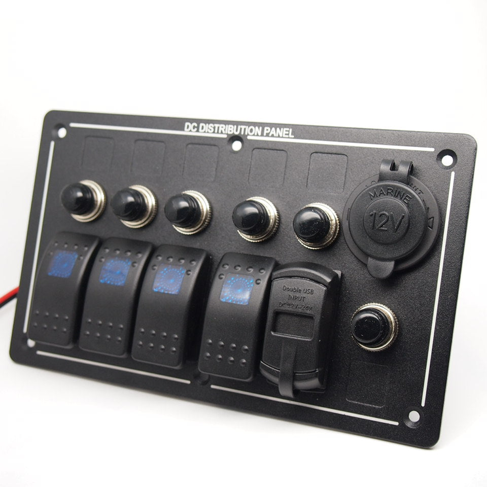 5 Gang Marine Boat Rocker Switch Panel Waterproof + USB Switch(wholesale ,contact us before order)