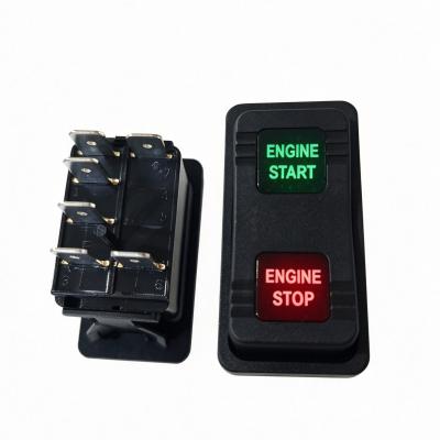 Green and red dual lights constantly lit ENGINE START rocker switch