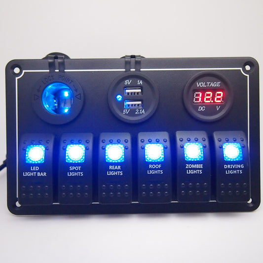 6 Gang Marine Boat Rocker Switch Panel Waterproof + USB Switch（wholesale contact us before order)