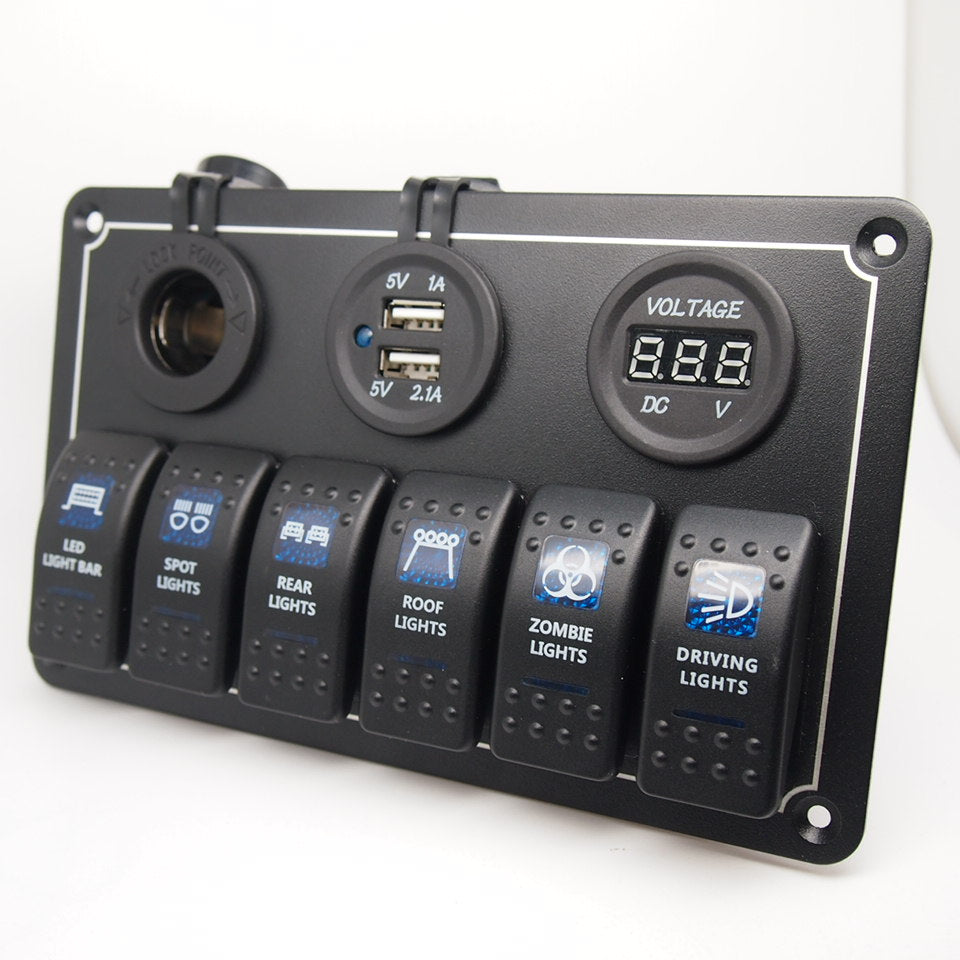 6 Gang Marine Boat Rocker Switch Panel Waterproof + USB Switch（wholesale contact us before order)